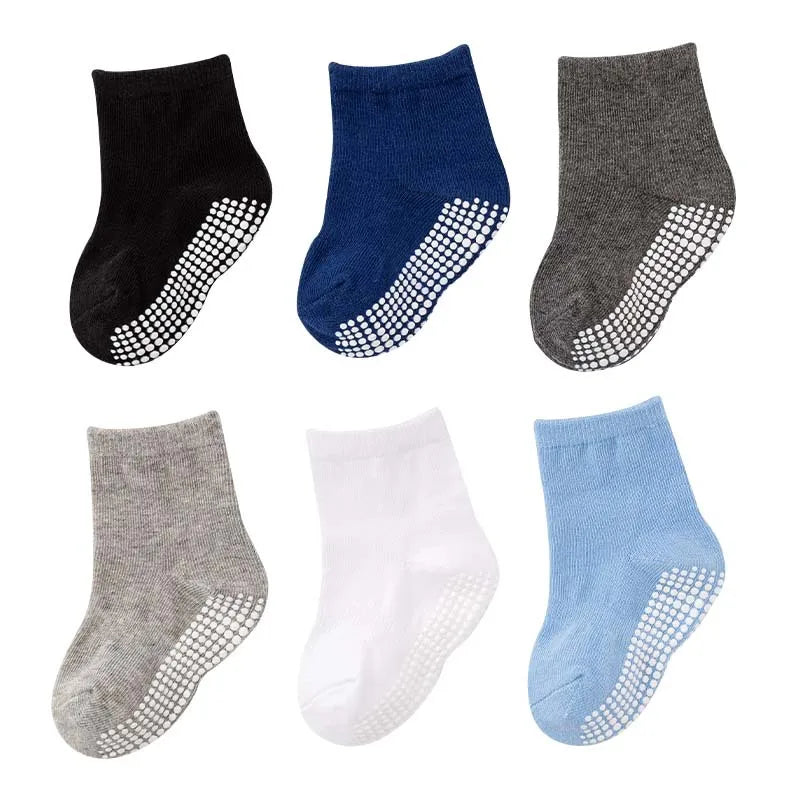 6 Pairs/Lot Spring Autumn Kids Anti-slip Socks Solid Color Soft Breath –  Giggles & Dimples